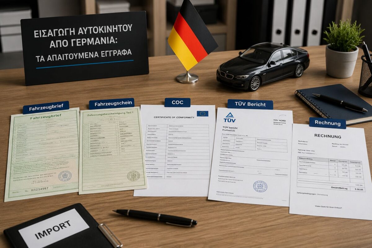 Φωτογραφία με τα απαιτούμενα έγγρα για την εισαγωγή αυτοκινήτου από τη Γερμανία
